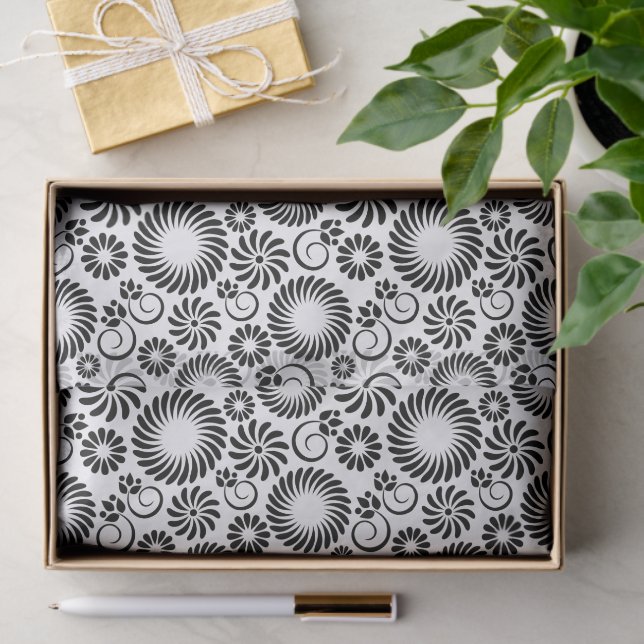 Papel De Seda Minimalist Black White Retro Spiral Flower Pattern (Regalo )