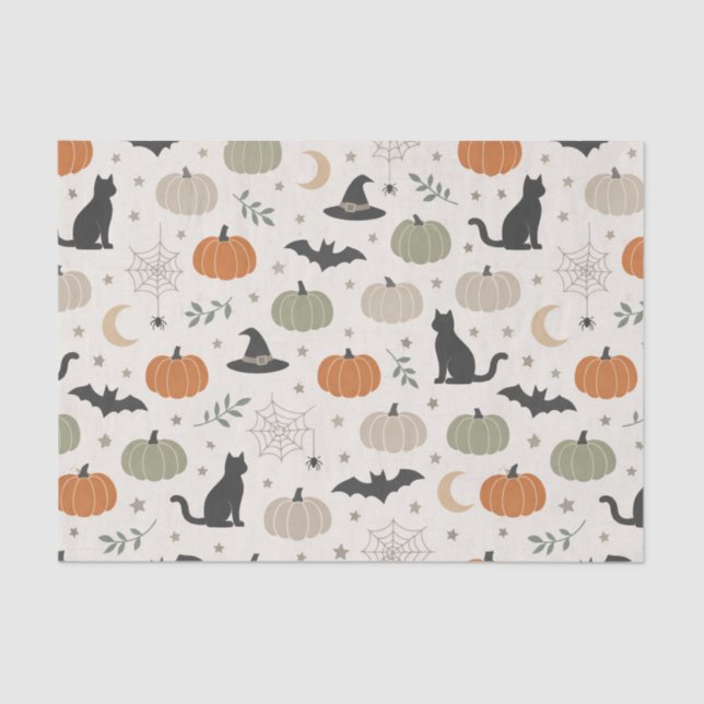 Papel De Seda Minimalist Cat Pumpkin Halloween (Anverso)