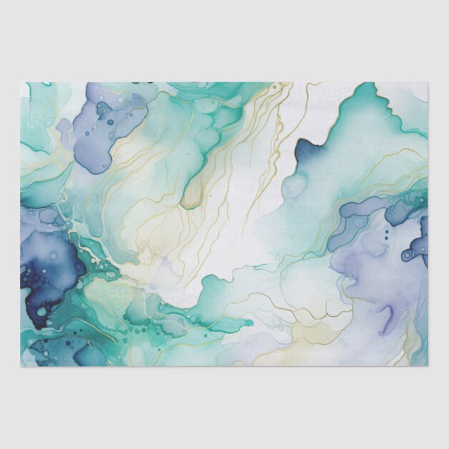Papel De Seda Mint Aqua Blue Ink Marble (Anverso)