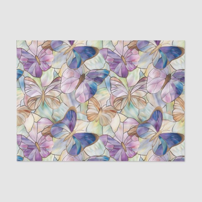 Papel De Seda Mint Aqua Blue Purple Butterflies (Anverso)