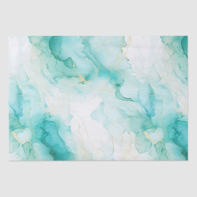 Papel De Seda Mint Aqua Glam Elegant Gold Marble (Anverso)
