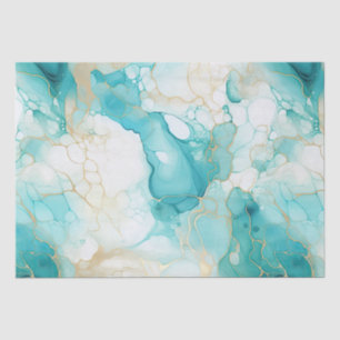 Papel De Seda Mint Aqua Mint Gold Marble Blanco