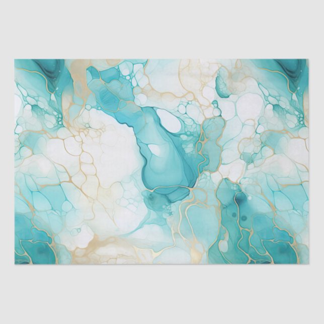 Papel De Seda Mint Aqua Mint Gold Marble Blanco (Anverso)