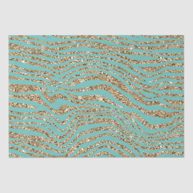 Papel De Seda Mint Gold Faux Purpurina Zebra (Anverso)