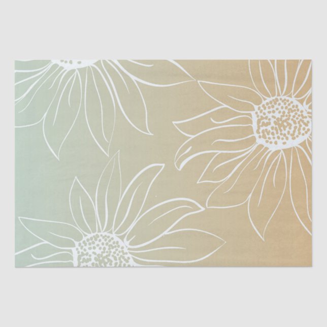 Papel De Seda Mint Peach White Daisies Floral (Anverso)