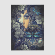 Misterioso Collage de Arte Floral Gótico Índigo