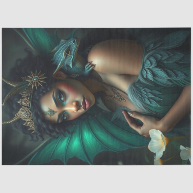 Papel De Seda Misterioso hadas góticas del dragón (Anverso)