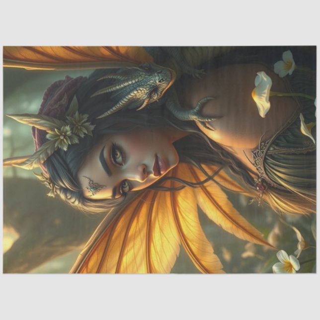 Papel De Seda Misterioso hadas góticas del dragón (Anverso)