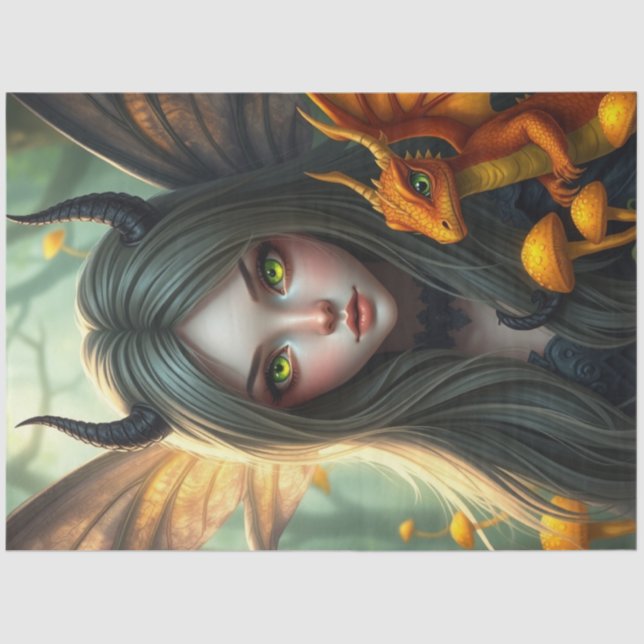 Papel De Seda Misterioso hadas góticas del dragón (Anverso)
