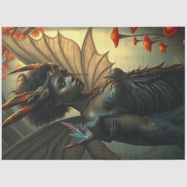 Papel De Seda Misterioso hadas góticas del dragón (Anverso)