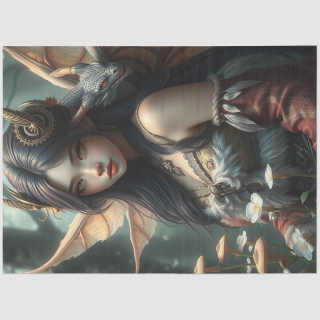 Papel De Seda Misterioso hadas góticas del dragón (Anverso)