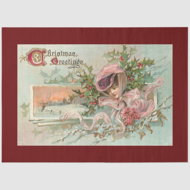 Papel De Seda Mistletoe, Nieve Y Navidades Vintage (Anverso)