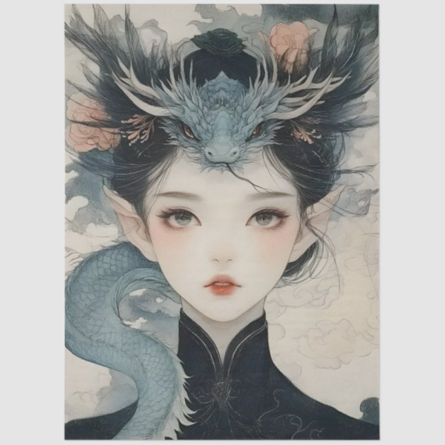 Papel De Seda Mithología oriental Nymph Fantasy Dragon (Anverso)