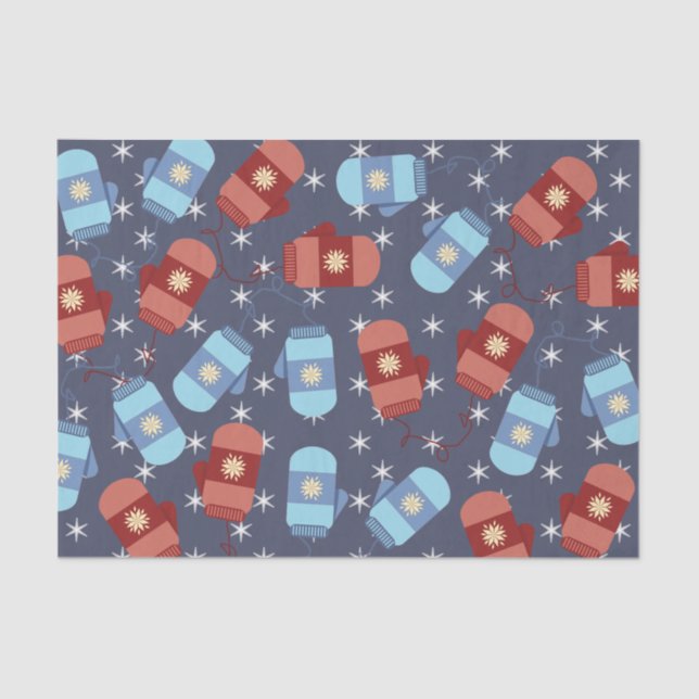 Papel De Seda Mitones de invierno y estrellas azules (Anverso)