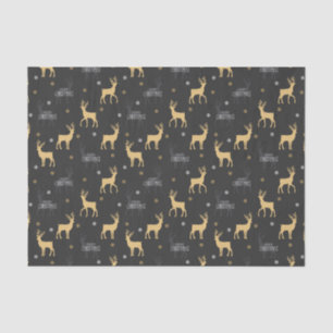Papel De Seda Moda Black Gold Reindeer Feliz Navidad