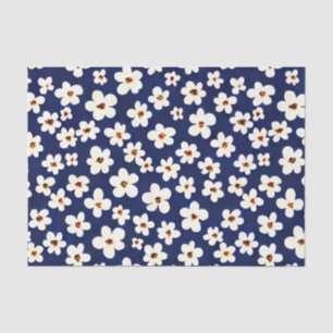 Papel De Seda Moda Boho Daisies Patrón azul oscuro