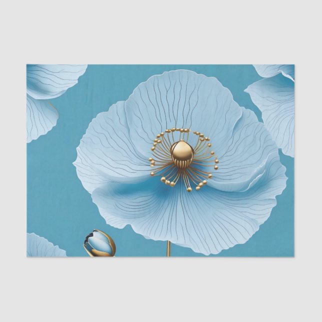 Papel De Seda Moda botánica moderna con amapola azul (Anverso)