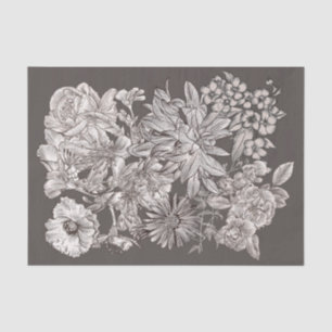 Papel De Seda Moda Botánica Vintage Floral Moderna Marfil & Gris