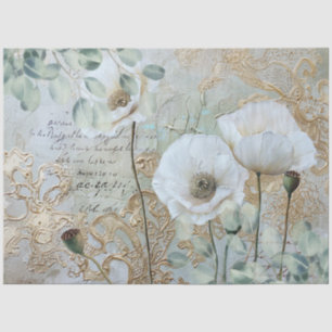 Papel De Seda Moda clásica del país Poppies blancos y eucalipto