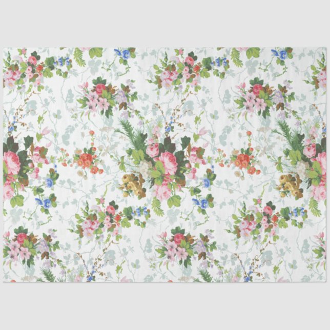 Papel De Seda Moda Cuidada Fondo Girly Floral-Blanco (Anverso)