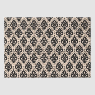Papel De Seda Moda de época elegante Damasco Beige negro