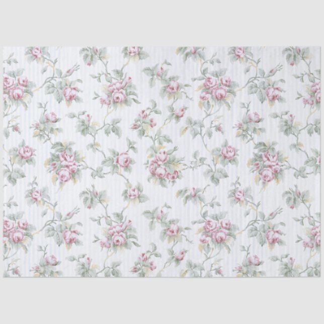 Papel De Seda Moda de época Rosas y rayas francesas (Anverso)
