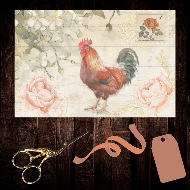 Papel De Seda Moda de granjas de gallo rojo verde con Rosas (Subido por el creador)