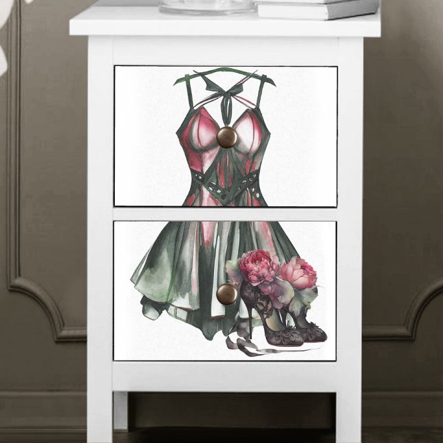 Papel De Seda Moda del gótico | Vestido verde y rosa con estilet (Subido por el creador)