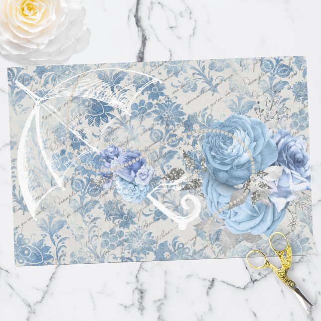 Papel De Seda Moda del país floral del éfemera de Damasco Azul (Subido por el creador)