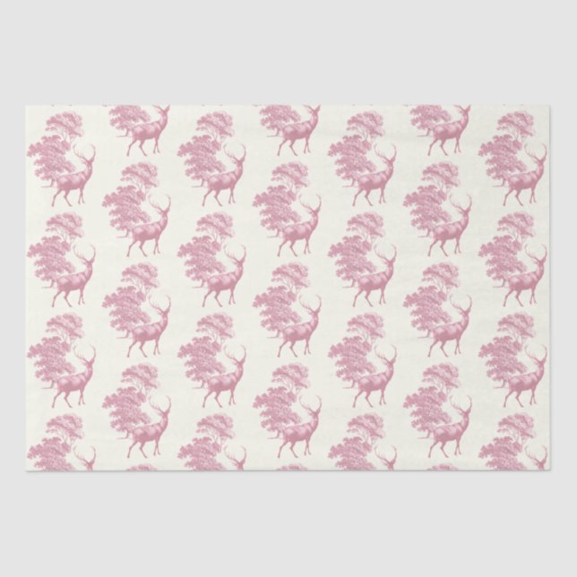 Papel De Seda Moda elegante ciervo rosa añejo en bosque (Anverso)