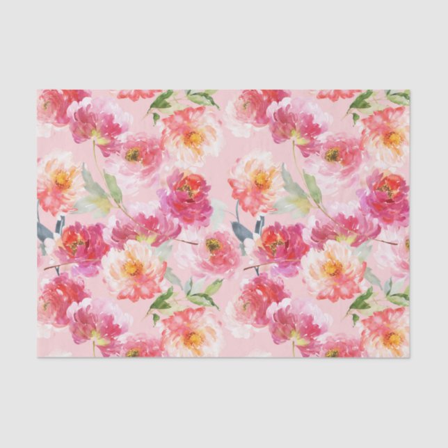 Papel De Seda Moda Floral acuarela Pink Peonies Pattern (Anverso)