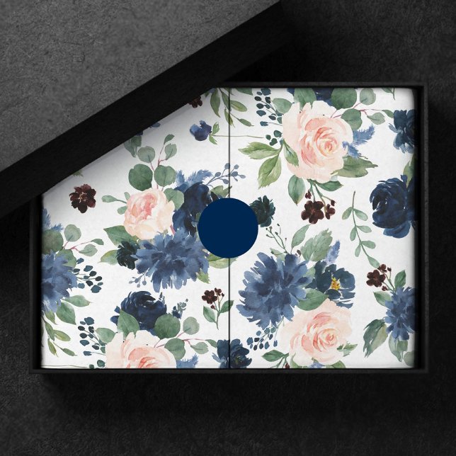 Papel De Seda Moda florece | Patrón floral azul marino y Rubor (Subido por el creador)