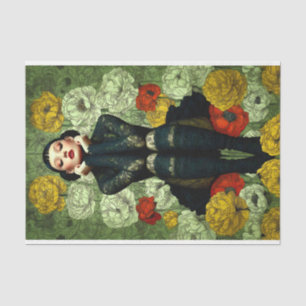 Papel De Seda Moda Gótica Femenina Con Flores DQ4R Decoupage