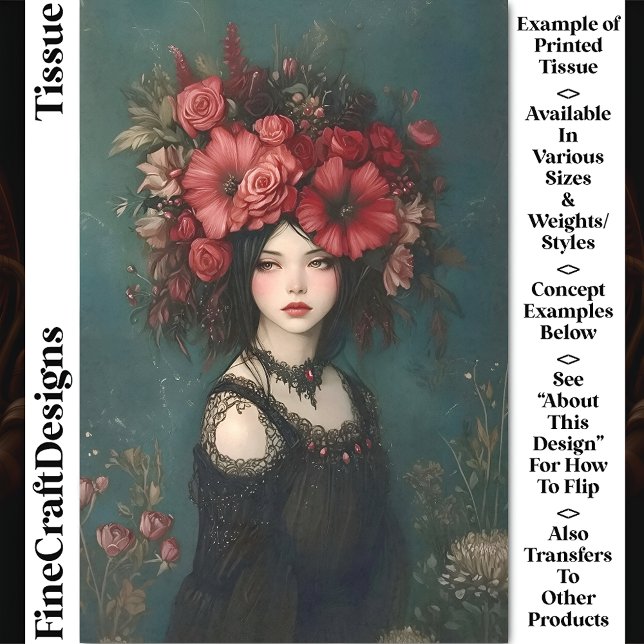 Papel De Seda Moda Gótica Mujer, Flores Rojas Crown CP5 Decoupag (Subido por el creador)