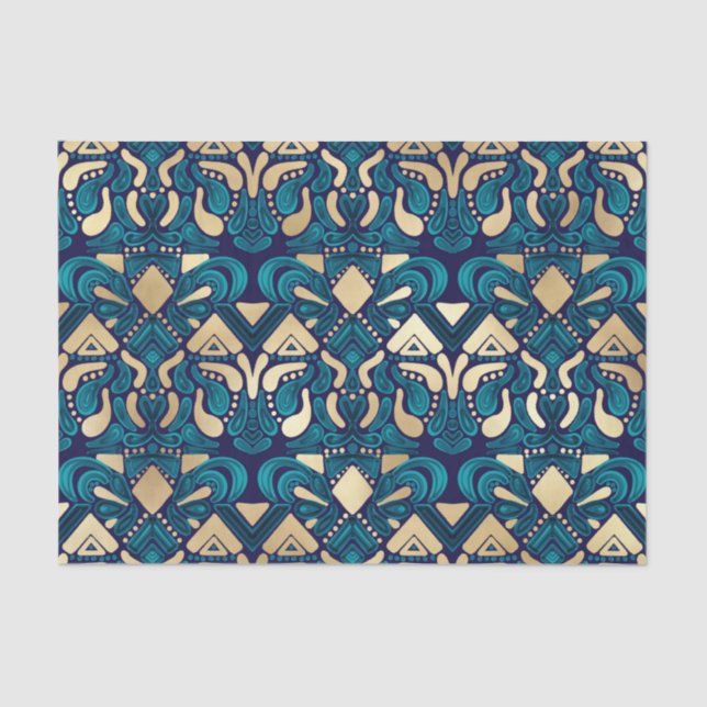 Papel De Seda Moda Hipster Oro Esmeralda Azul Tribal Artsy Damas (Anverso)
