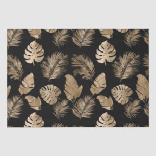 Papel De Seda Moda Hojas Tropicales de Oro Negro