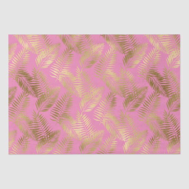 Papel De Seda Moda Hojas Tropicales de Oro Rosa (Anverso)