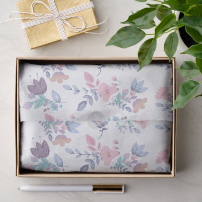 Papel De Seda Moda moderna acuarela Hidrangeas azules Floral (Regalo )