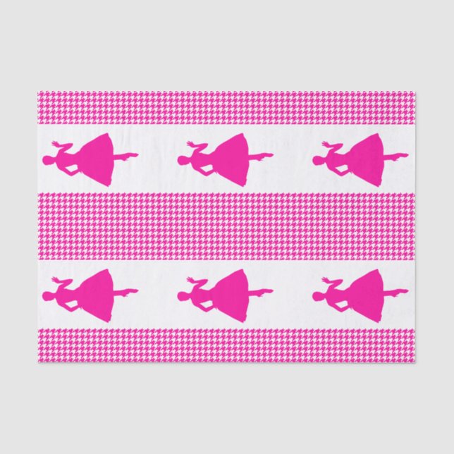 Papel De Seda Moda moderna de Houndstoth rosa con silueta de mod (Anverso)