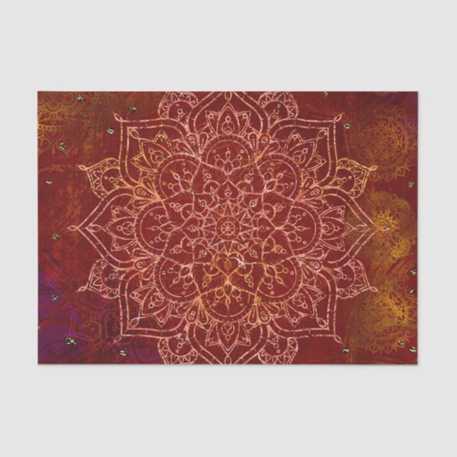 Papel De Seda Moda moderna del Glam Oro Rust Red Mandala (Anverso)