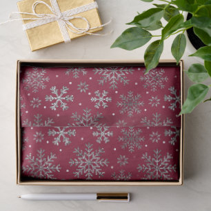 Papel De Seda Moda Navidades de Borgoña con elegantes copos de n