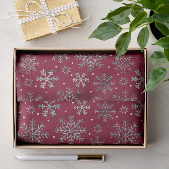 Papel De Seda Moda Navidades de Borgoña con elegantes copos de n (Regalo )
