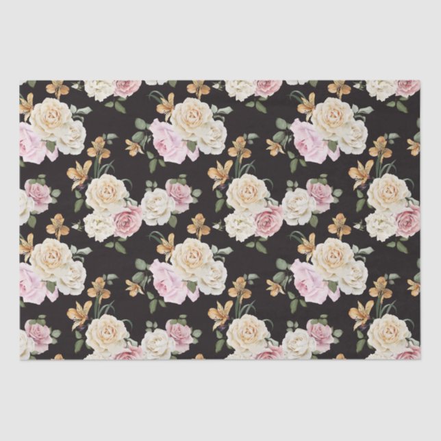 Papel De Seda Moda negra con buquetas florales (Anverso)