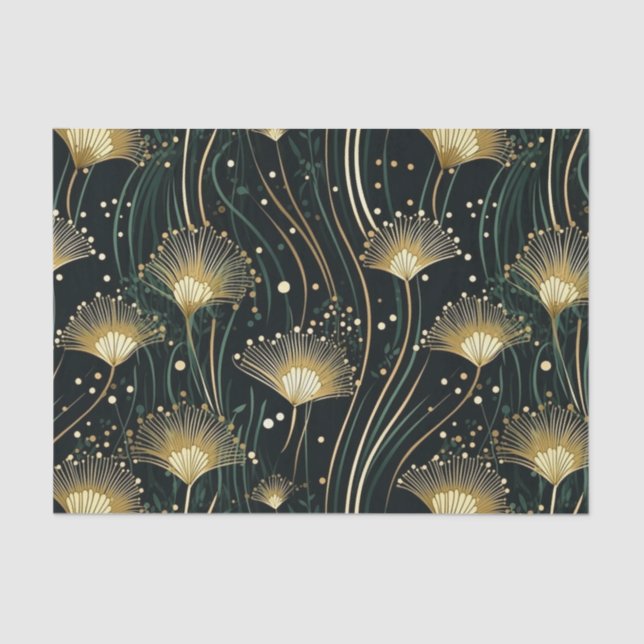 Papel De Seda Moda oro negro floral arte deco (Anverso)