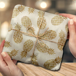 Papel De Seda Moda Oro Pineapples Marfil Tropical