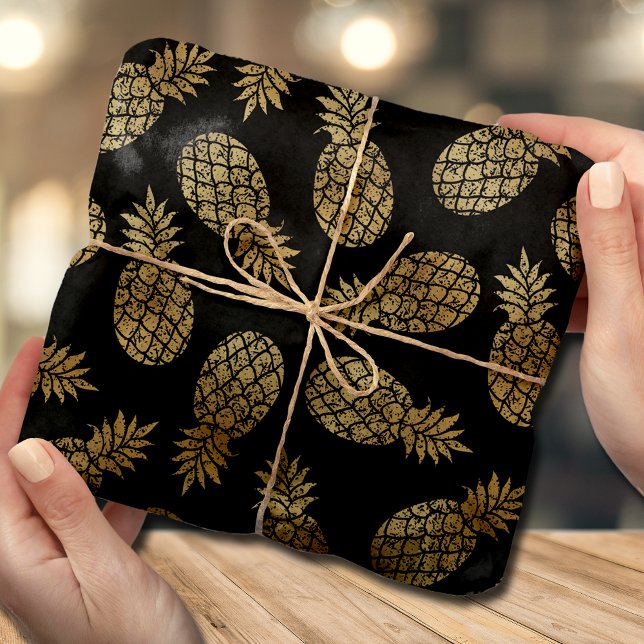 Papel De Seda Moda Oro Pineapples Negro tropical (Subido por el creador)
