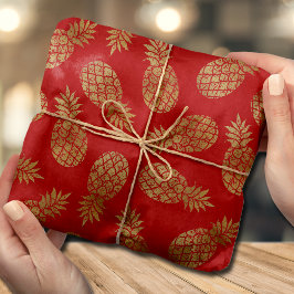 Papel De Seda Moda Oro Pineapples Rojo tropical