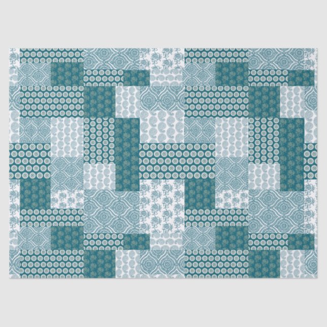 Papel De Seda Moda Patrón de imitación étnica, Verde azulado y b (Anverso)