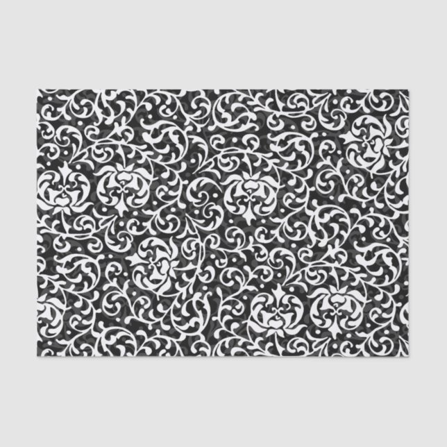 Papel De Seda Moda Patrón floral blanco y negro (Anverso)