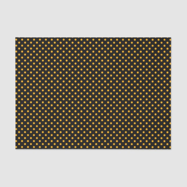 Papel De Seda Moda Puntos De Polka Amarillo Sobre Negro (Anverso)